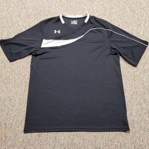 Under Armour Shirt Mens 2XL Black Short Sleeve Tee Heat Gear Tech V-Neck Stretch